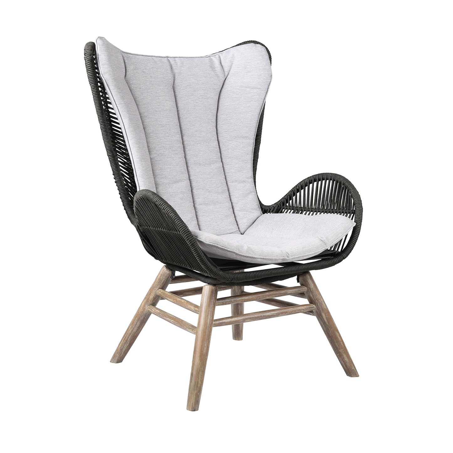 King Indoor Outdoor Lounge Chair in Light Eucalyptus Wood with Charcoal Rope and Gray Cushion