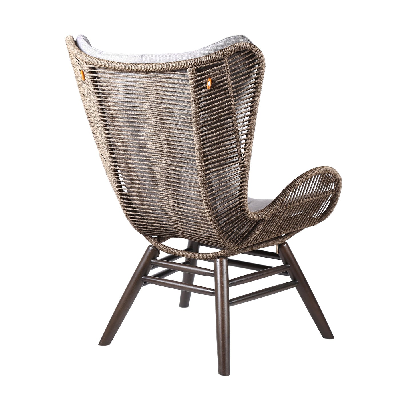 King Indoor Outdoor Lounge Chair in Dark Eucalyptus Wood with Truffle Rope and Gray Cushion