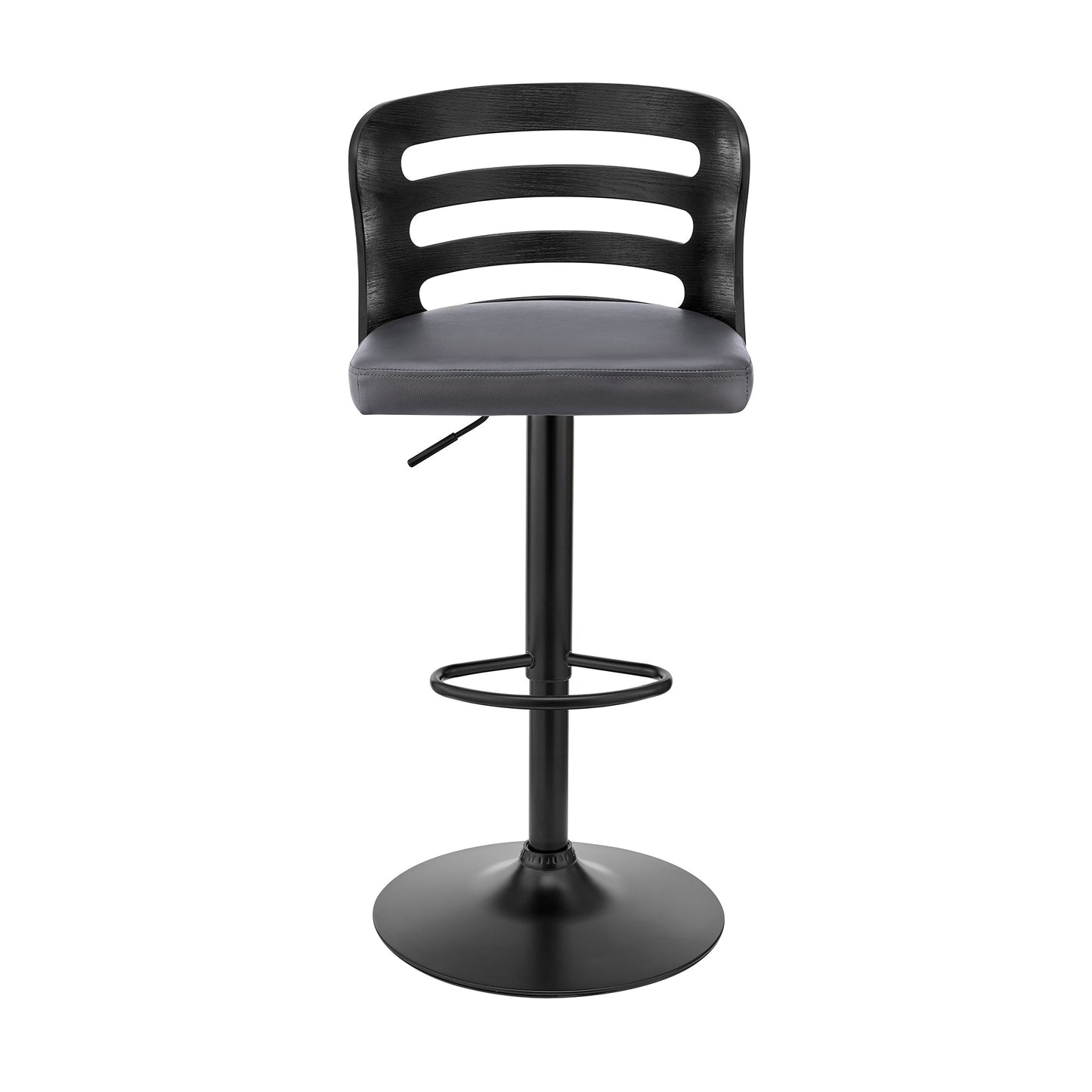 Khalia Adjustable Swivel Faux Leather and Wood Bar Stool with Chrome and Black Base