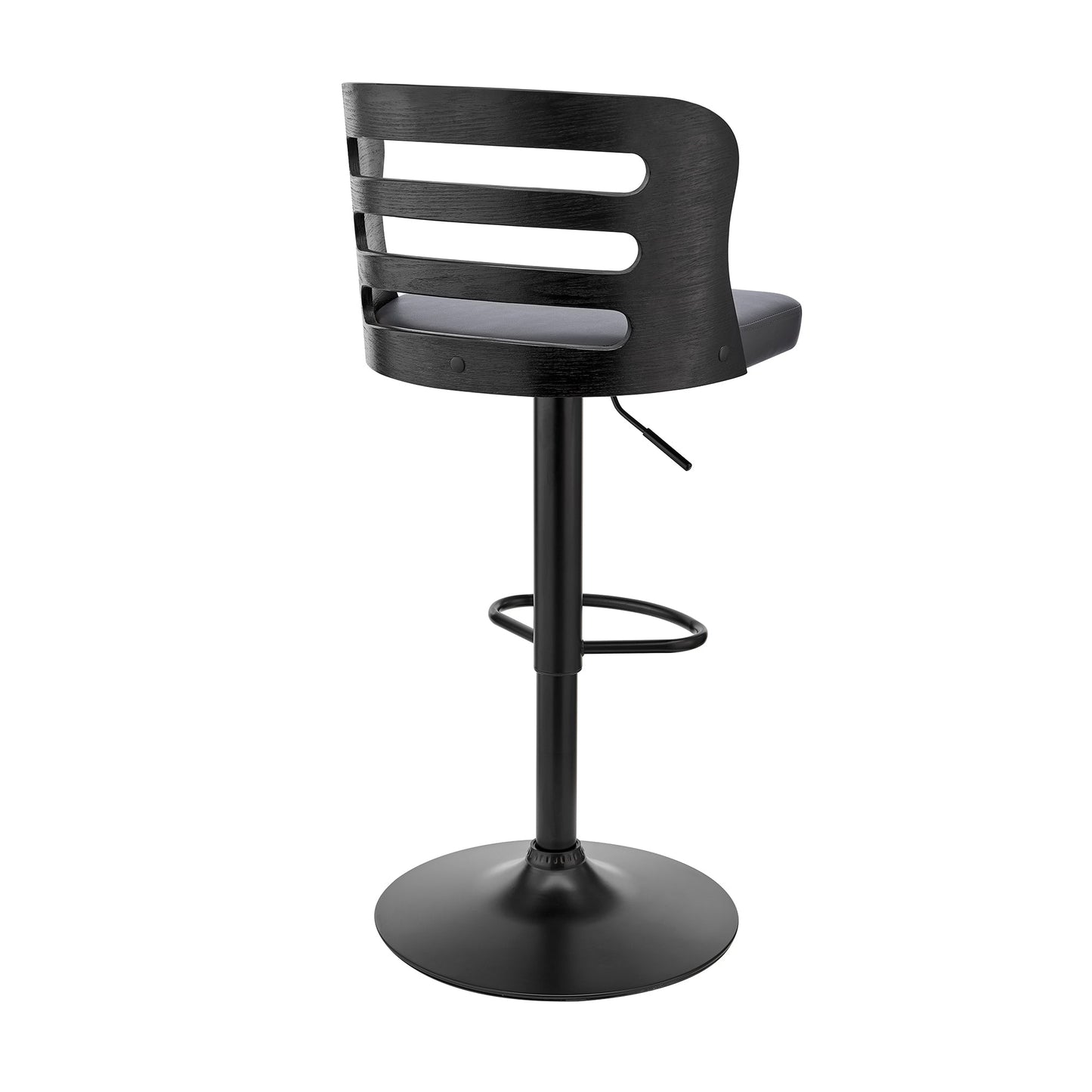 Khalia Adjustable Swivel Faux Leather and Wood Bar Stool with Chrome and Black Base