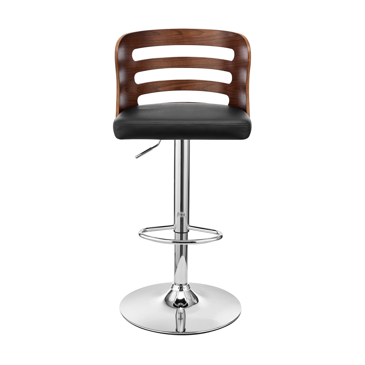 Khalia Adjustable Swivel Faux Leather and Wood Bar Stool with Chrome and Black Base