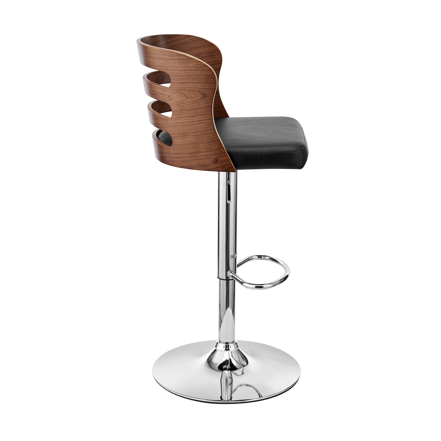 Khalia Adjustable Swivel Faux Leather and Wood Bar Stool with Chrome and Black Base