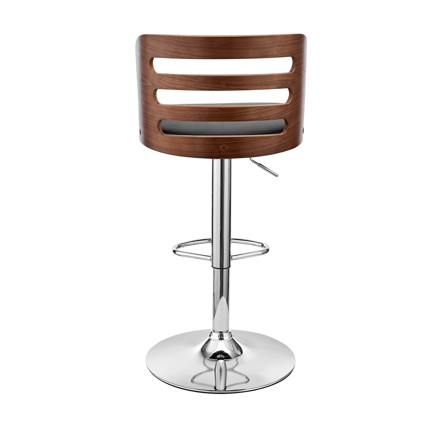 Khalia Adjustable Swivel Faux Leather and Wood Bar Stool with Chrome and Black Base