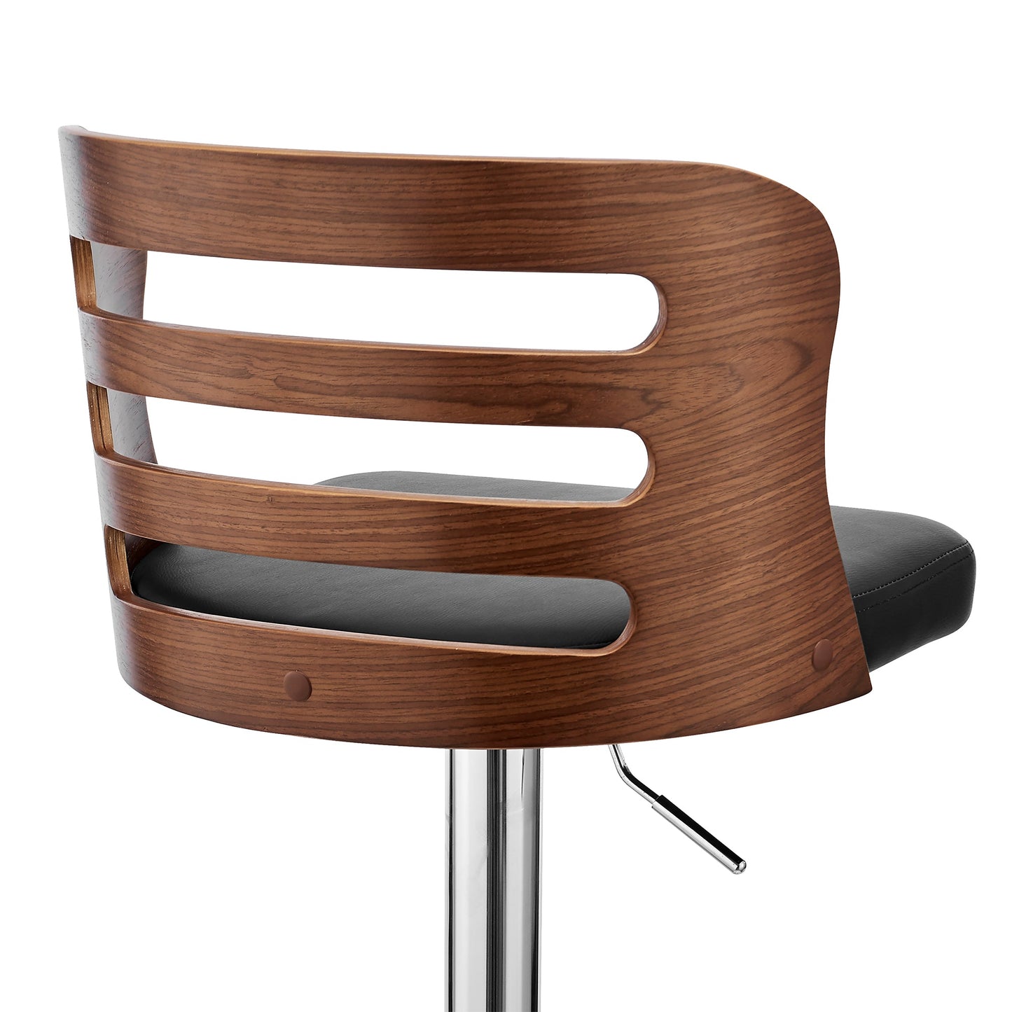 Khalia Adjustable Swivel Faux Leather and Wood Bar Stool with Chrome and Black Base