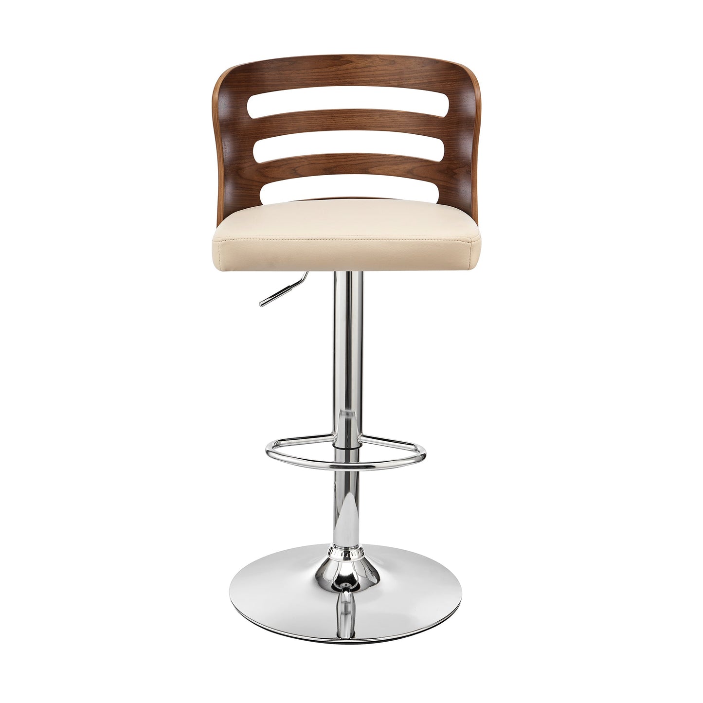Khalia Adjustable Swivel Faux Leather and Wood Bar Stool with Chrome and Black Base
