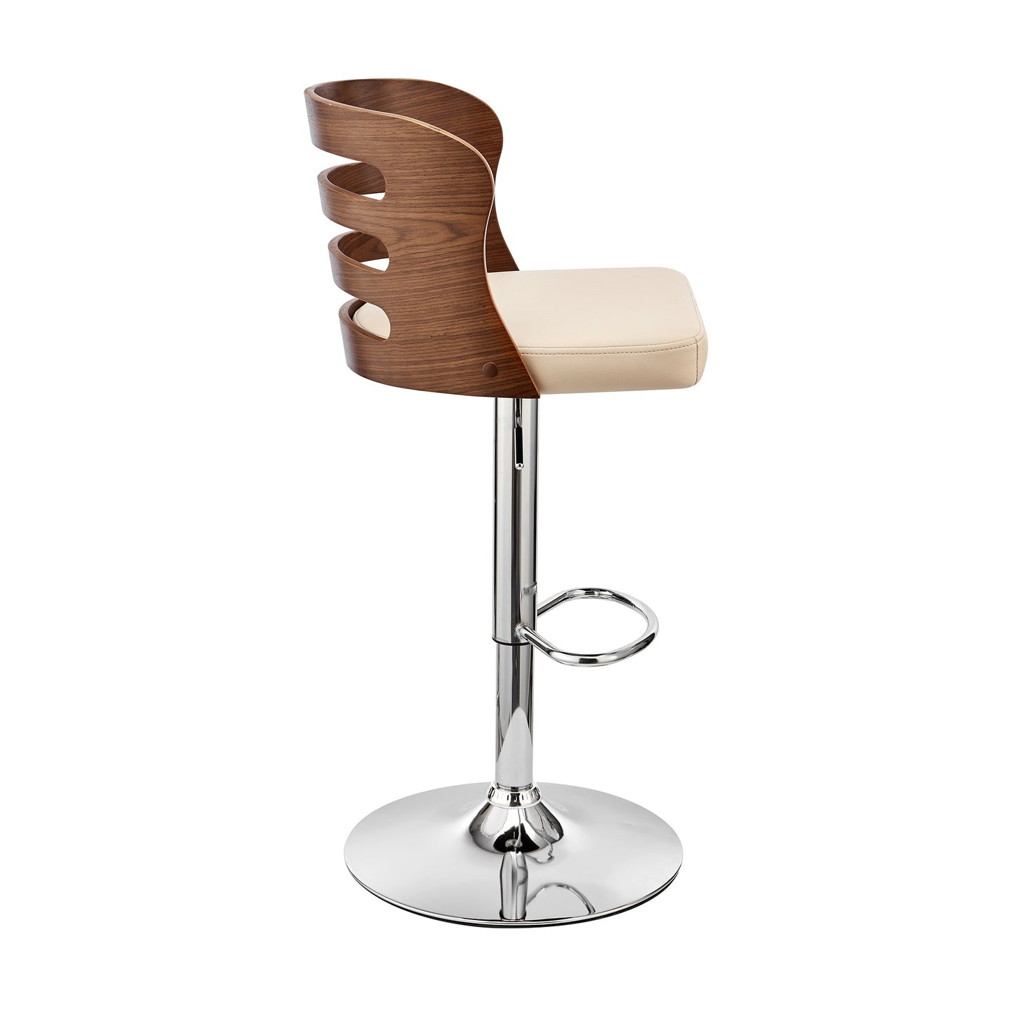 Khalia Adjustable Swivel Faux Leather and Wood Bar Stool with Chrome and Black Base
