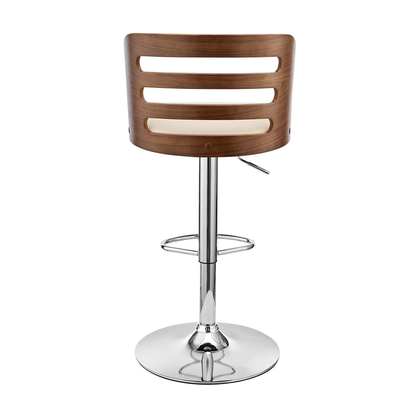 Khalia Adjustable Swivel Faux Leather and Wood Bar Stool with Chrome and Black Base