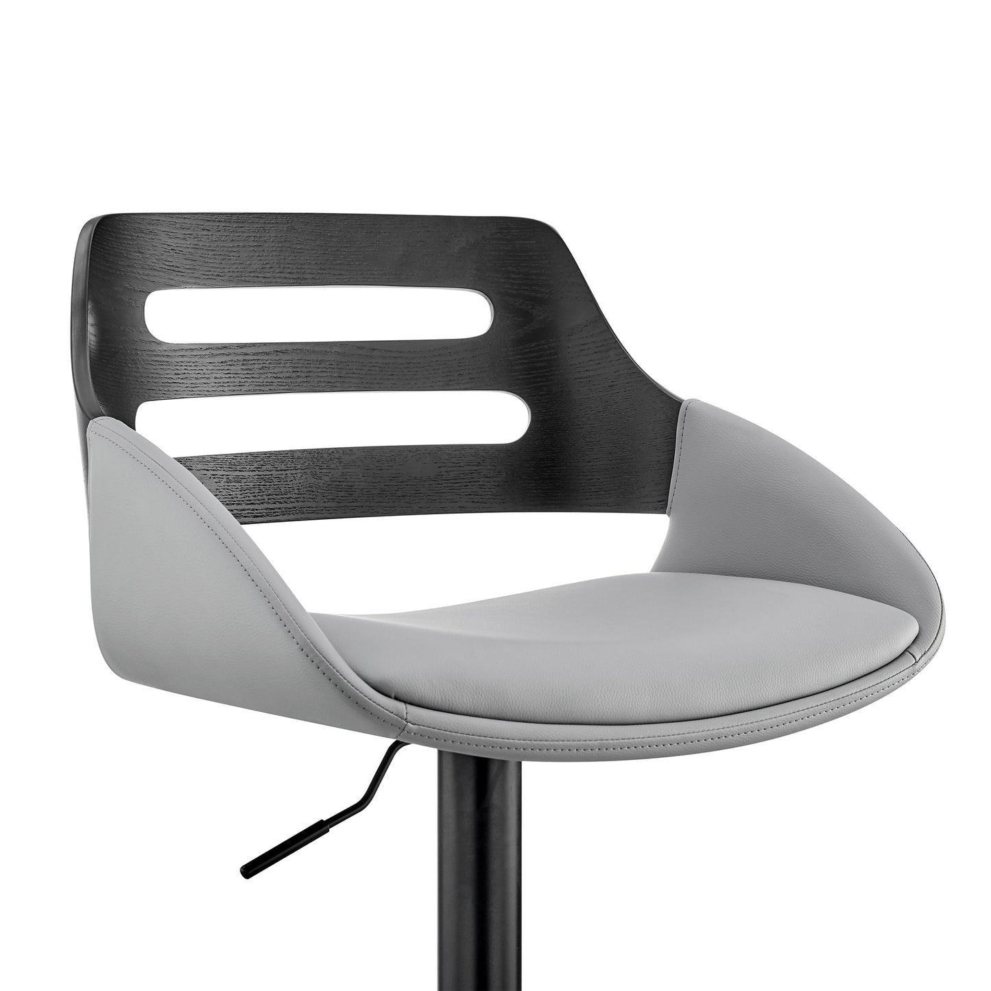 Karter Adjustable Faux Leather and Wood Bar Stool with Chrome and Black Base