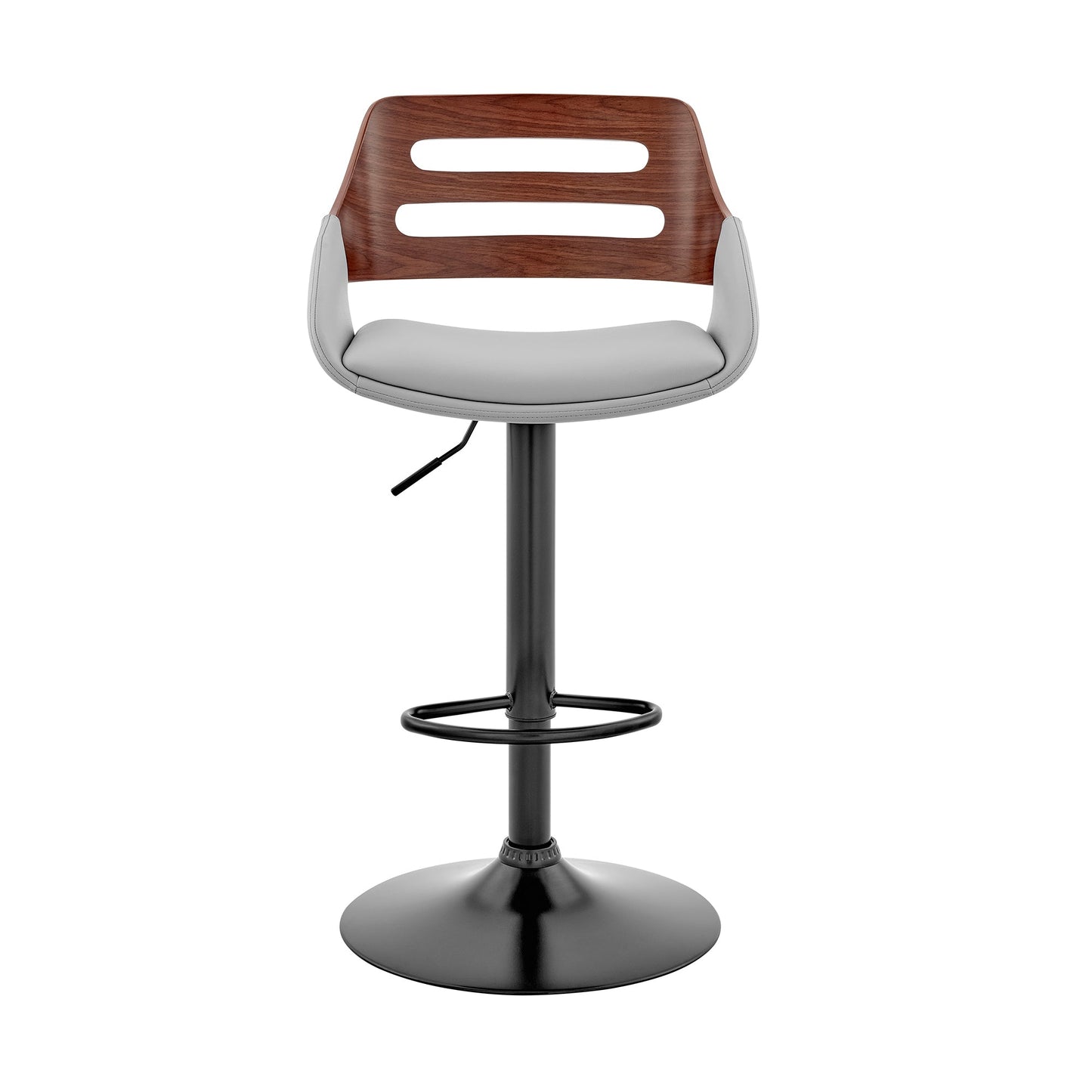 Karter Adjustable Faux Leather and Wood Bar Stool with Chrome and Black Base