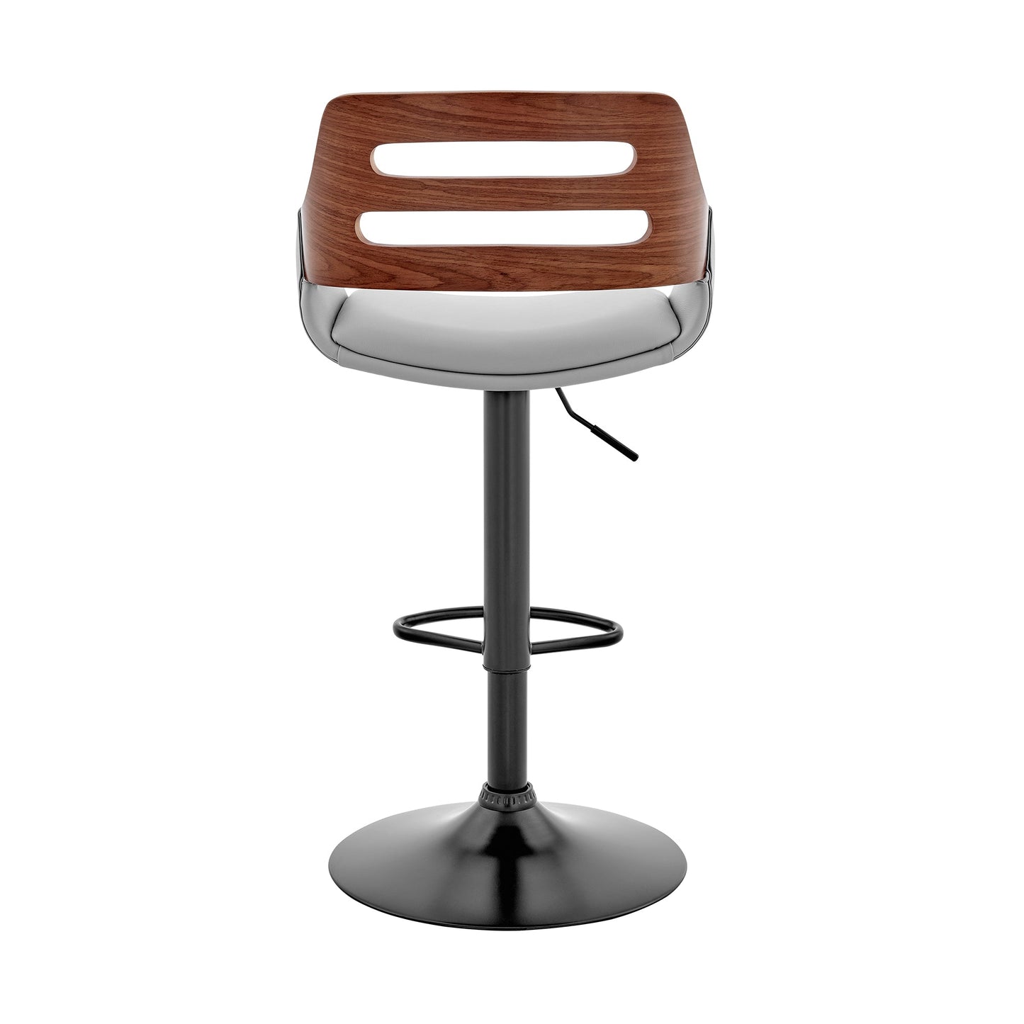 Karter Adjustable Faux Leather and Wood Bar Stool with Chrome and Black Base