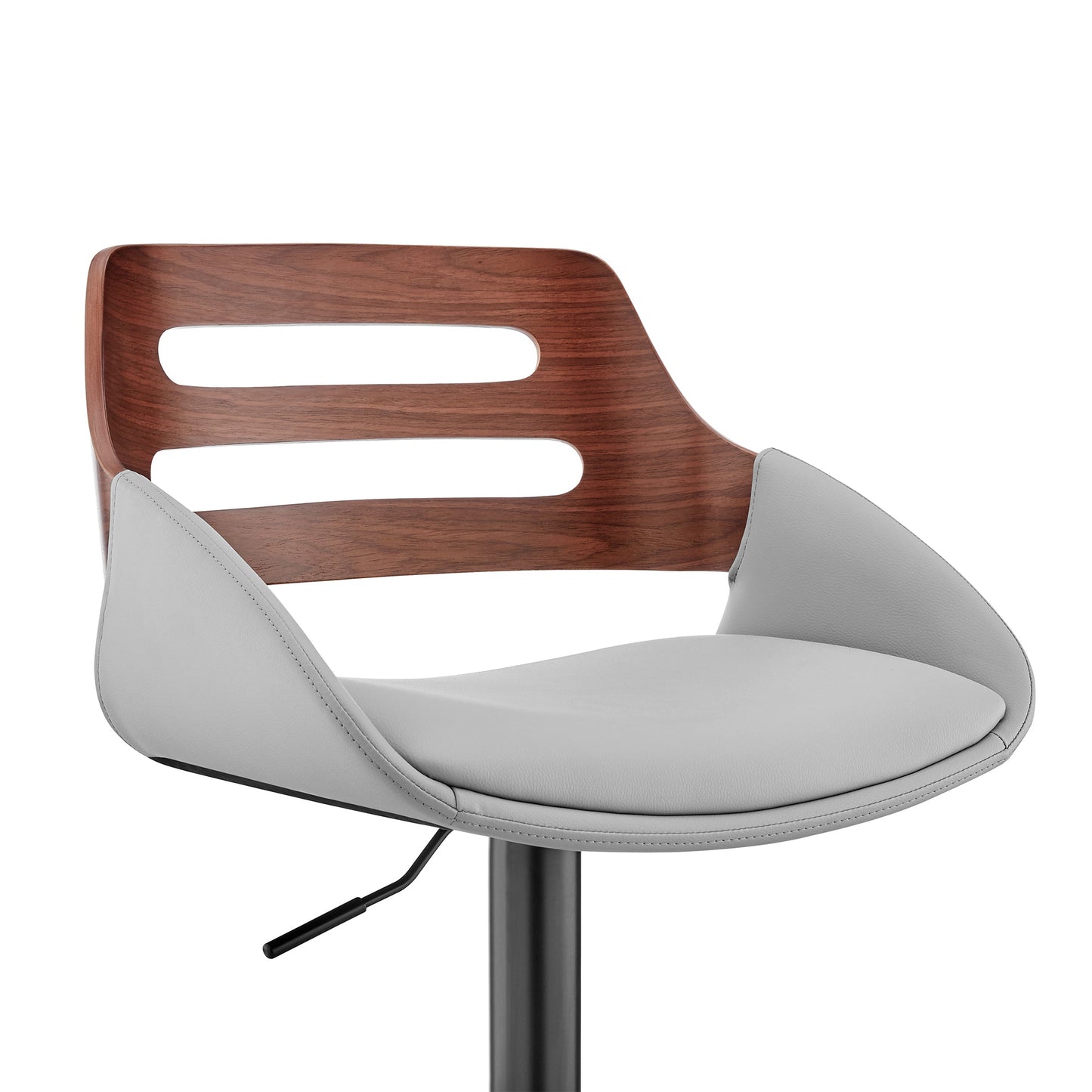 Karter Adjustable Faux Leather and Wood Bar Stool with Chrome and Black Base