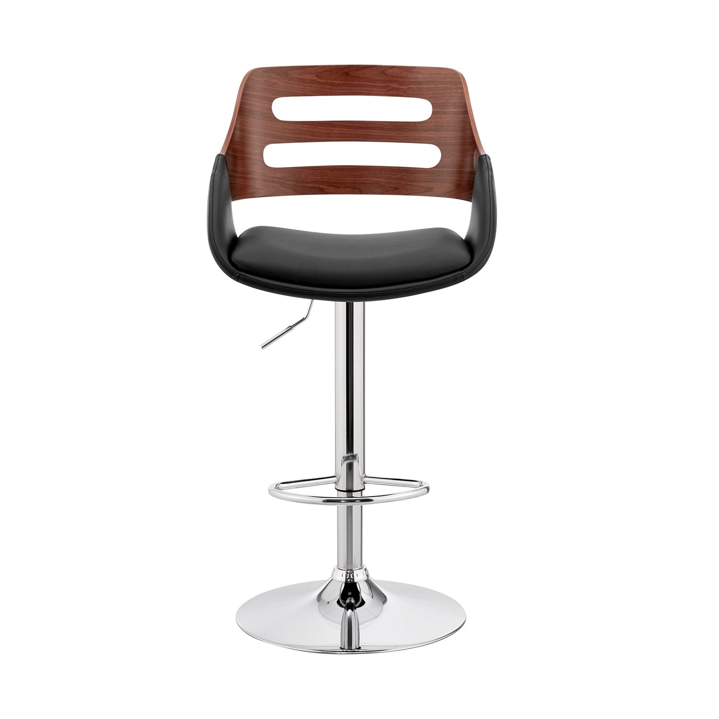 Karter Adjustable Faux Leather and Wood Bar Stool with Chrome and Black Base