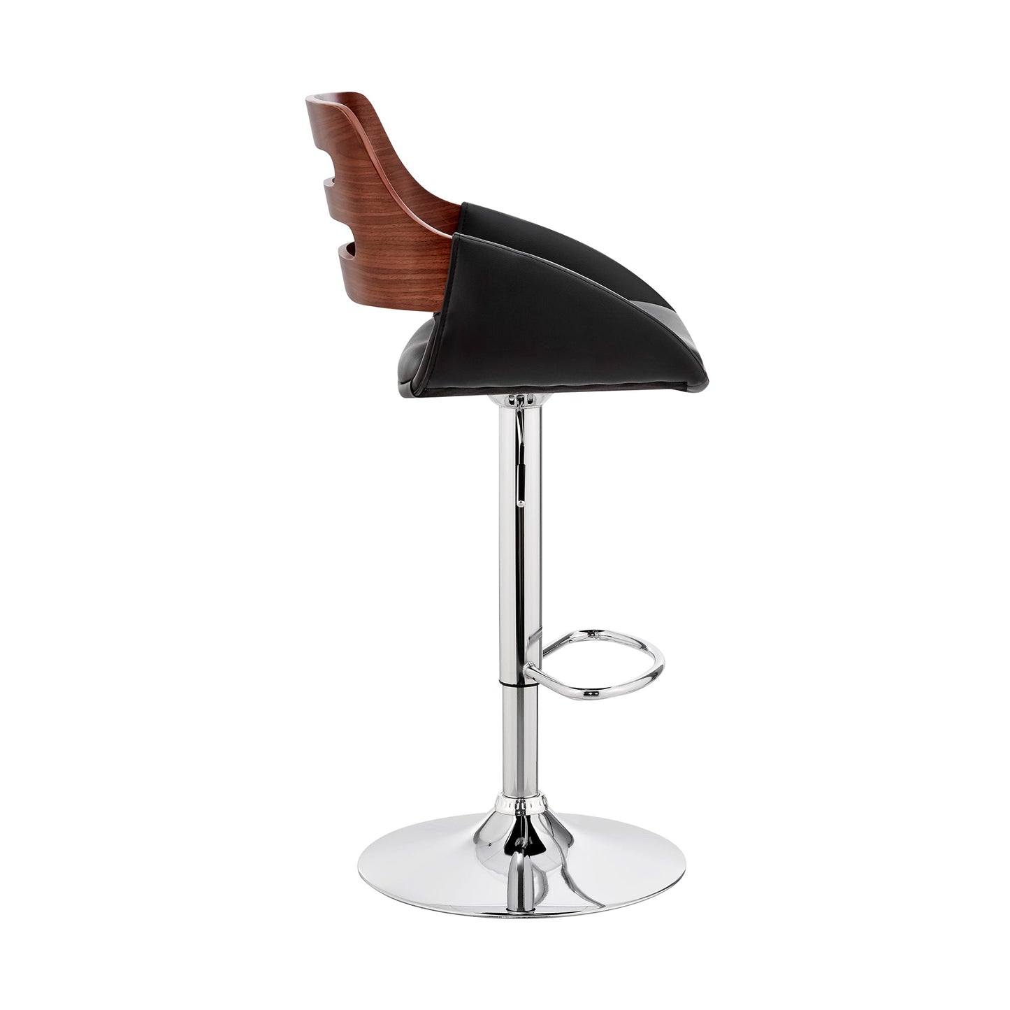 Karter Adjustable Faux Leather and Wood Bar Stool with Chrome and Black Base