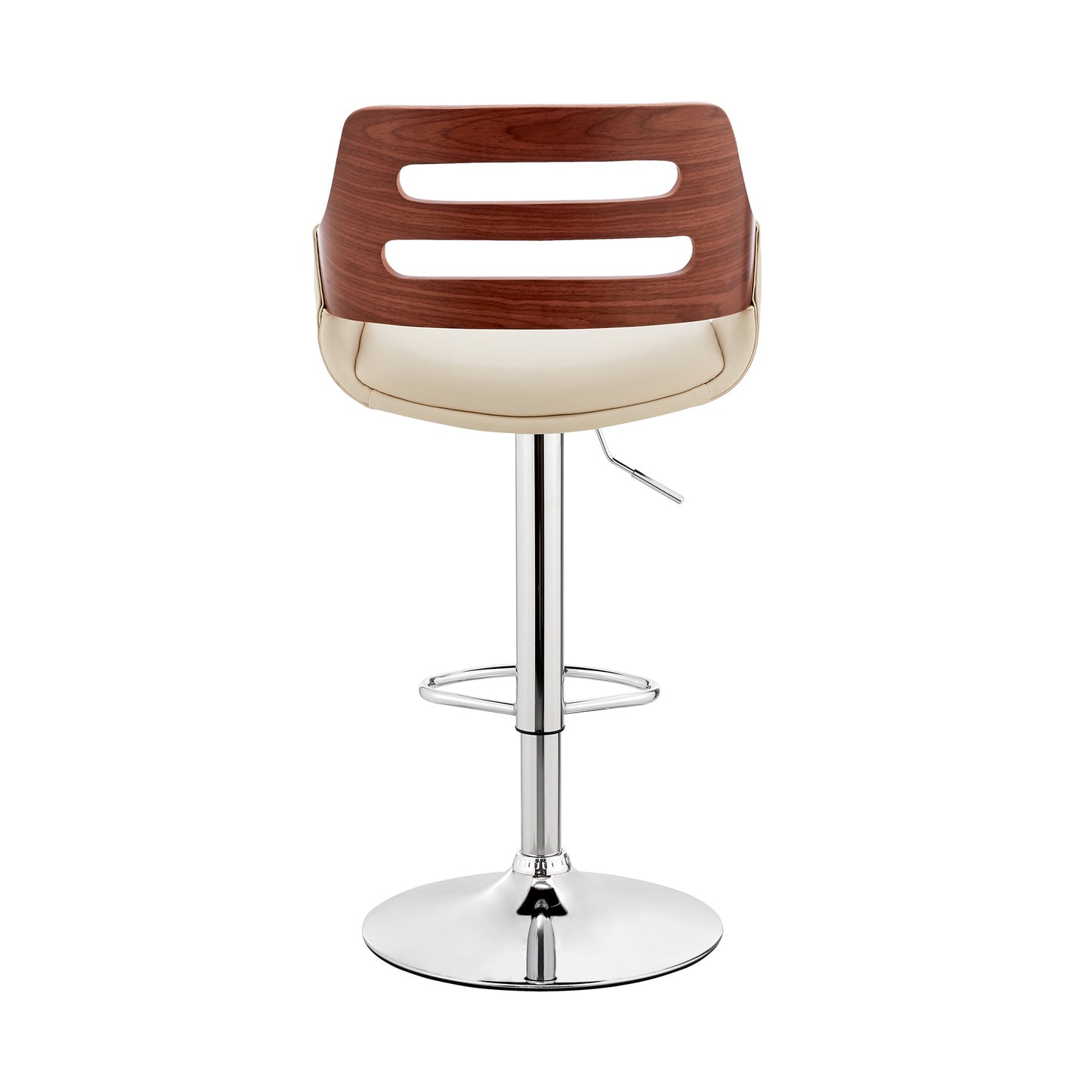 Karter Adjustable Faux Leather and Wood Bar Stool with Chrome and Black Base