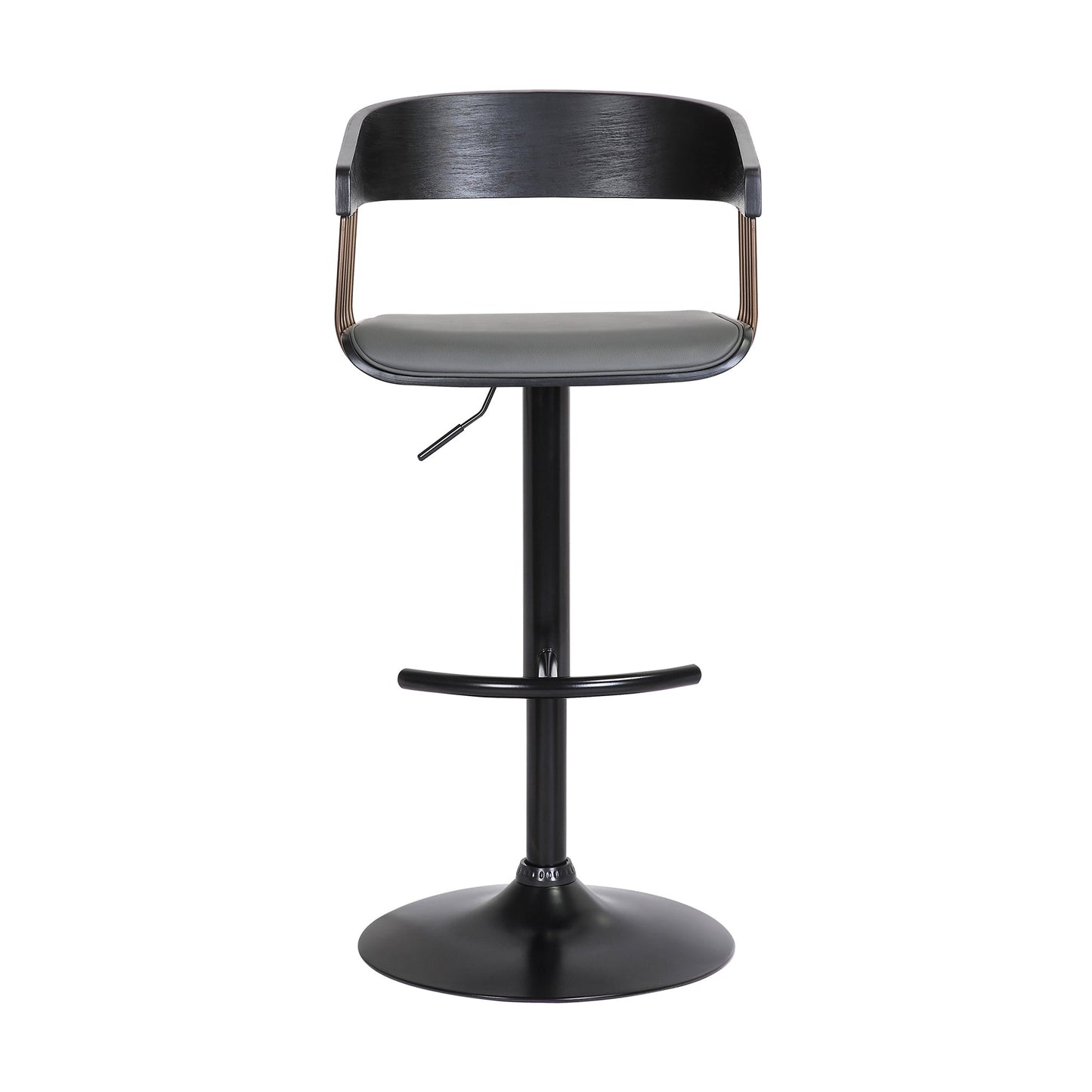 Larisa Adjustable Wood Bar Stool in Faux Leather with Golden Bronze and Black Metal