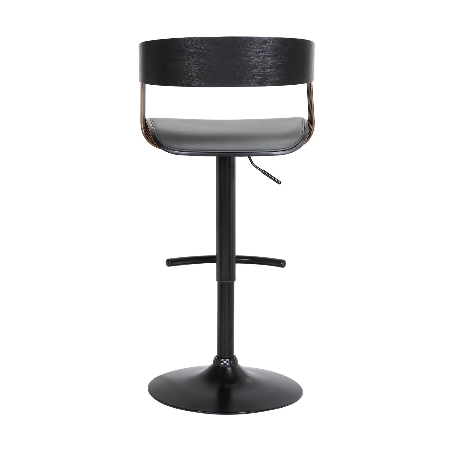 Larisa Adjustable Wood Bar Stool in Faux Leather with Golden Bronze and Black Metal