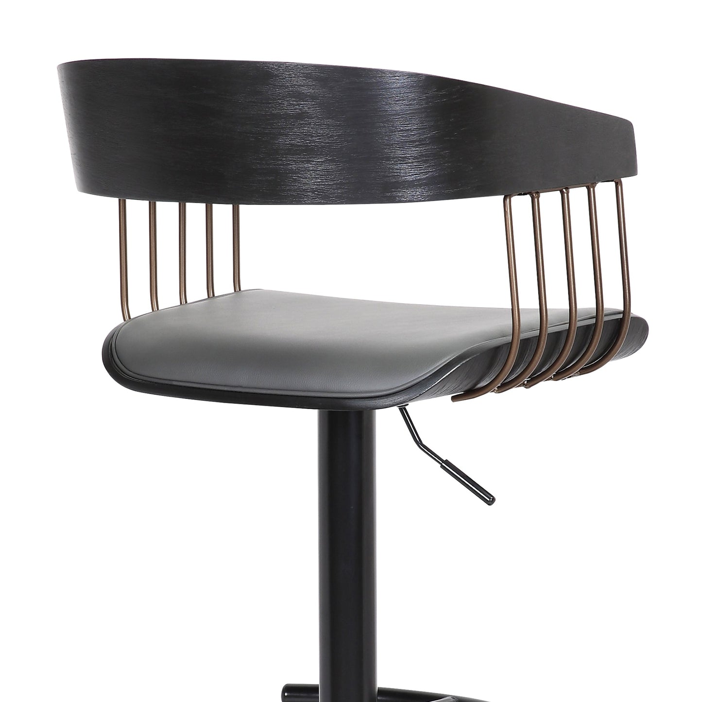 Larisa Adjustable Wood Bar Stool in Faux Leather with Golden Bronze and Black Metal