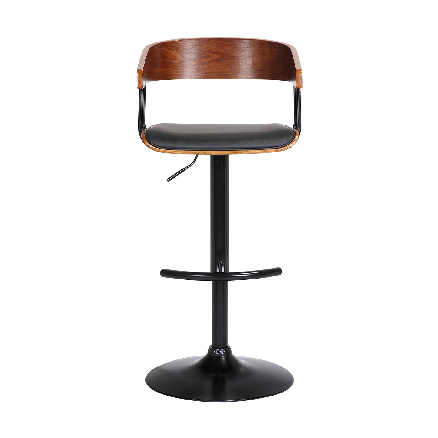 Larisa Adjustable Wood Bar Stool in Faux Leather with Golden Bronze and Black Metal