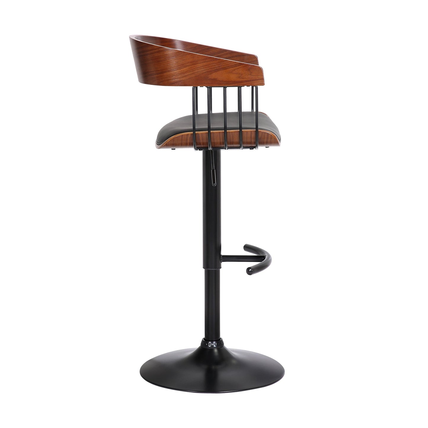 Larisa Adjustable Wood Bar Stool in Faux Leather with Golden Bronze and Black Metal