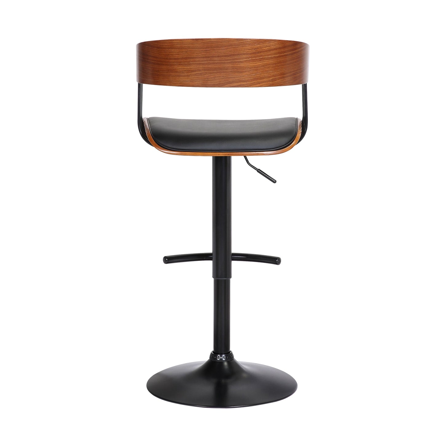 Larisa Adjustable Wood Bar Stool in Faux Leather with Golden Bronze and Black Metal