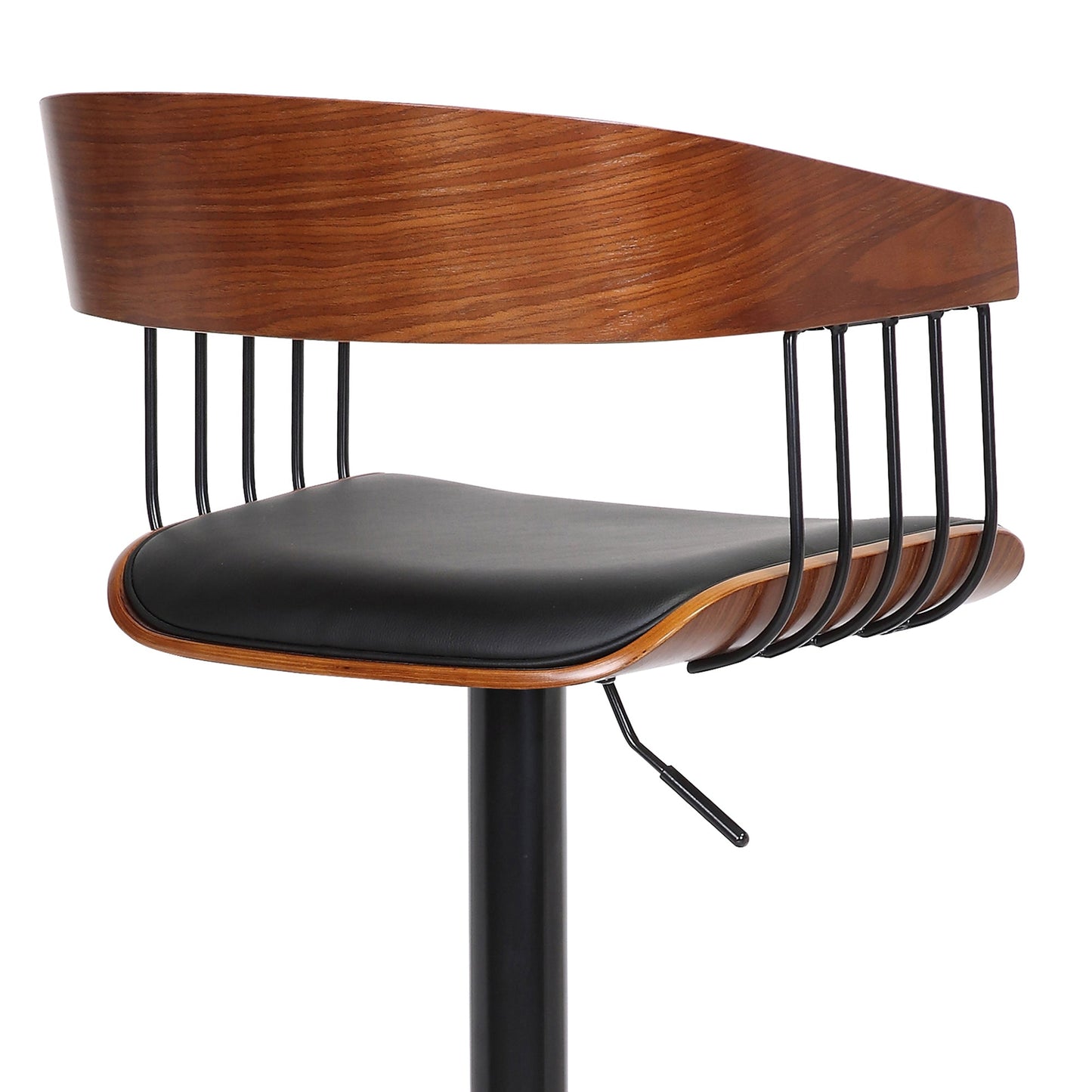 Larisa Adjustable Wood Bar Stool in Faux Leather with Golden Bronze and Black Metal
