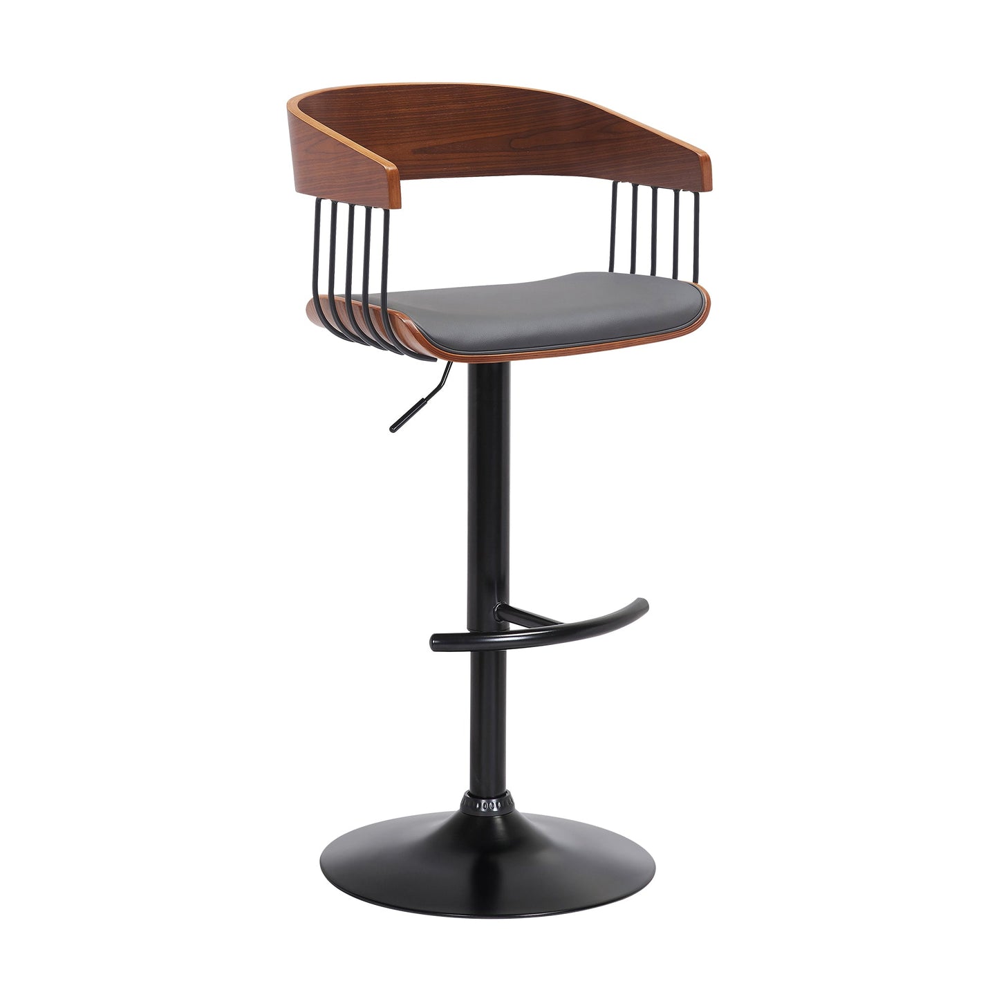 Larisa Adjustable Wood Bar Stool in Faux Leather with Golden Bronze and Black Metal