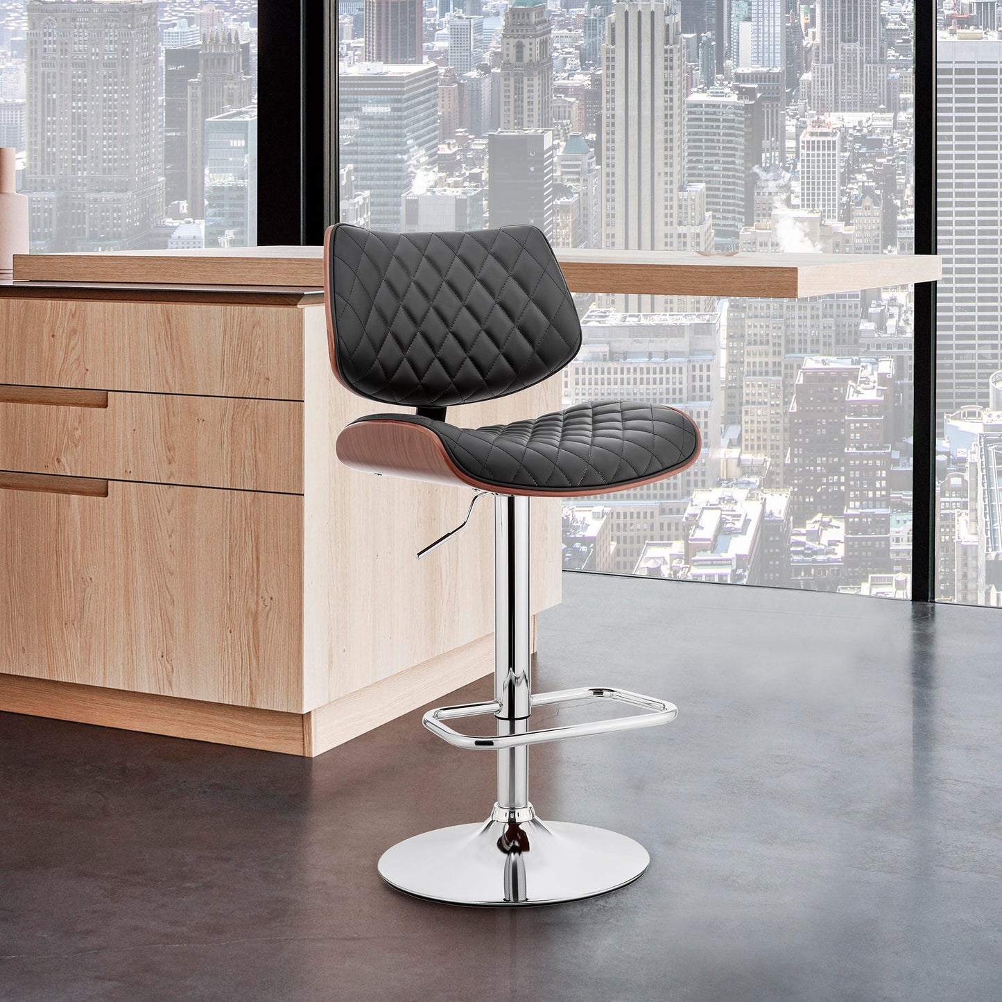Leland Adjustable Faux Leather and Chrome Finish Bar Stool