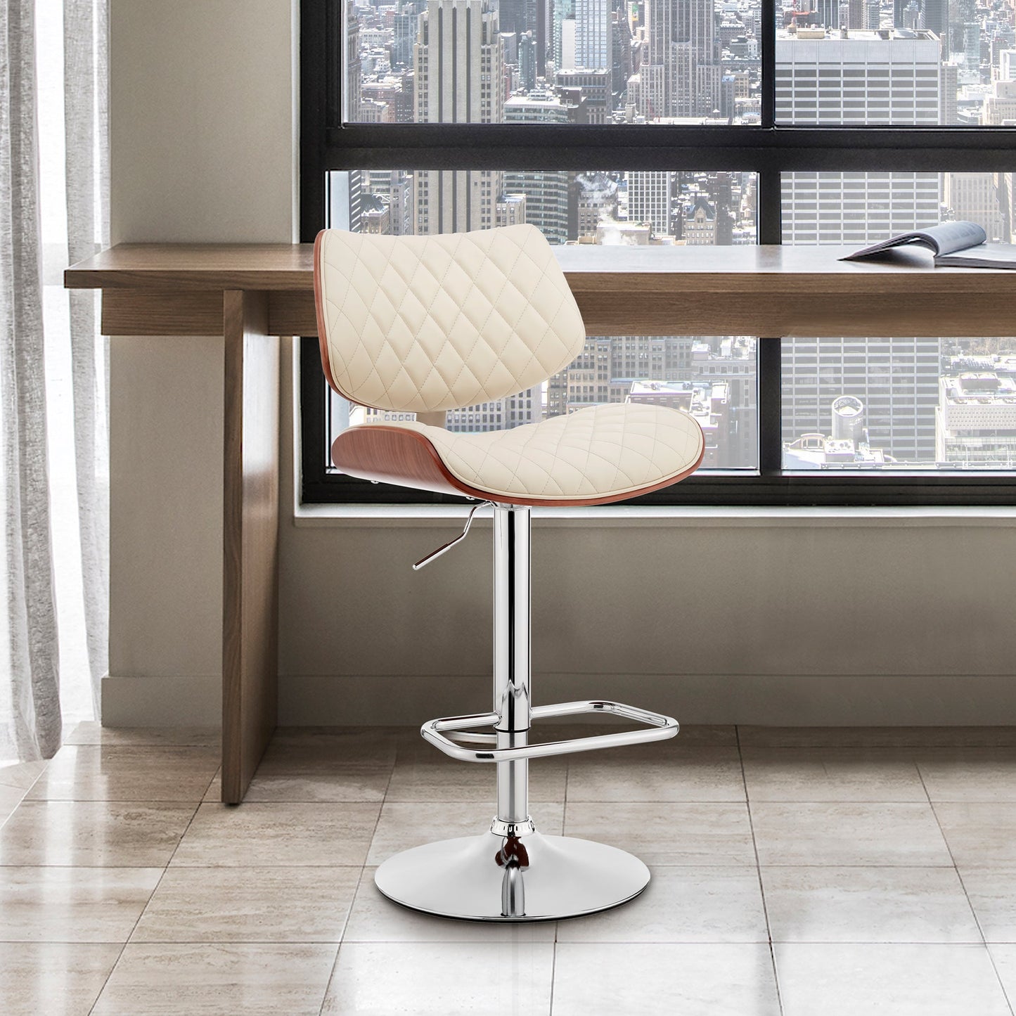 Leland Adjustable Faux Leather and Chrome Finish Bar Stool