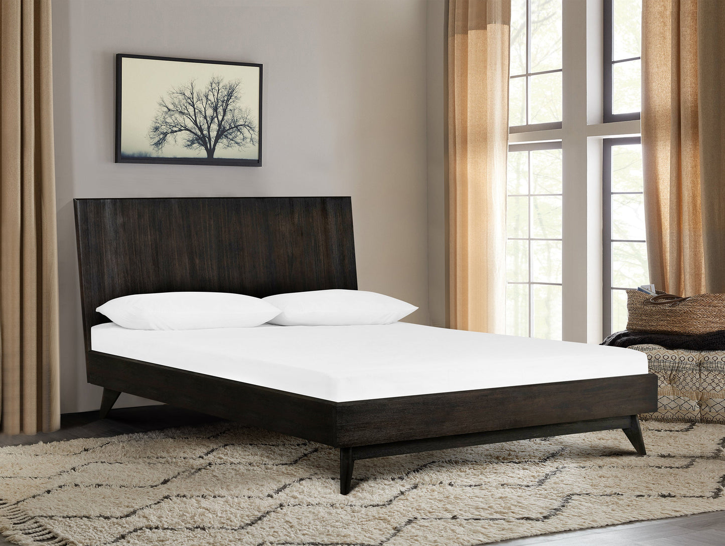 Baly Acacia Mid-Century Sandblast Platform Bed