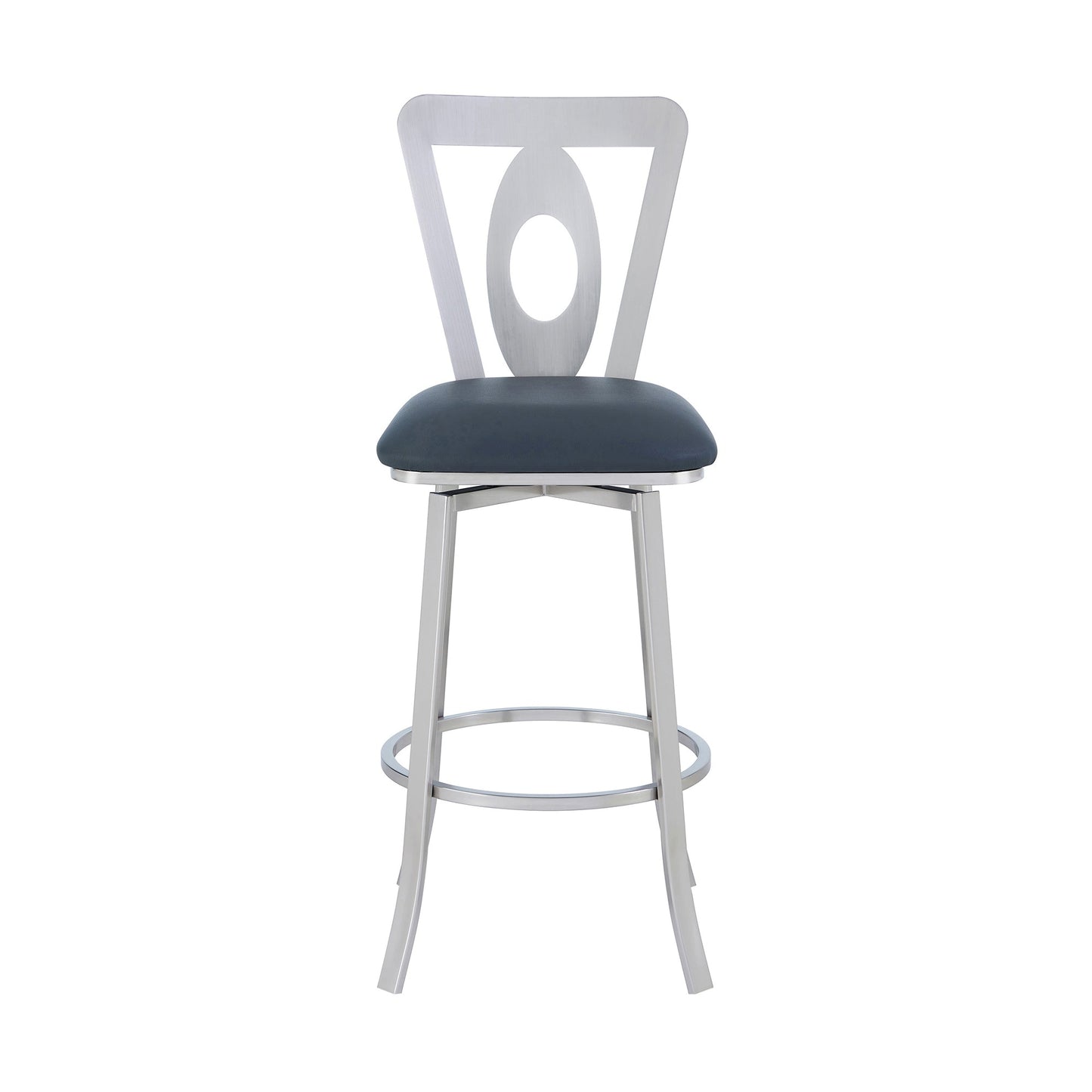 Lola Contemporary 30" Bar Height Barstool in Brushed Stainless Steel and Faux Leather