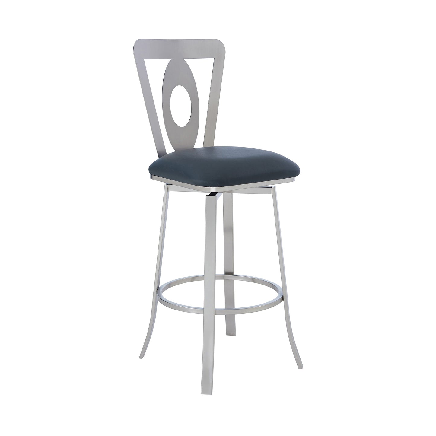 Lola Contemporary 30" Bar Height Barstool in Brushed Stainless Steel and Faux Leather