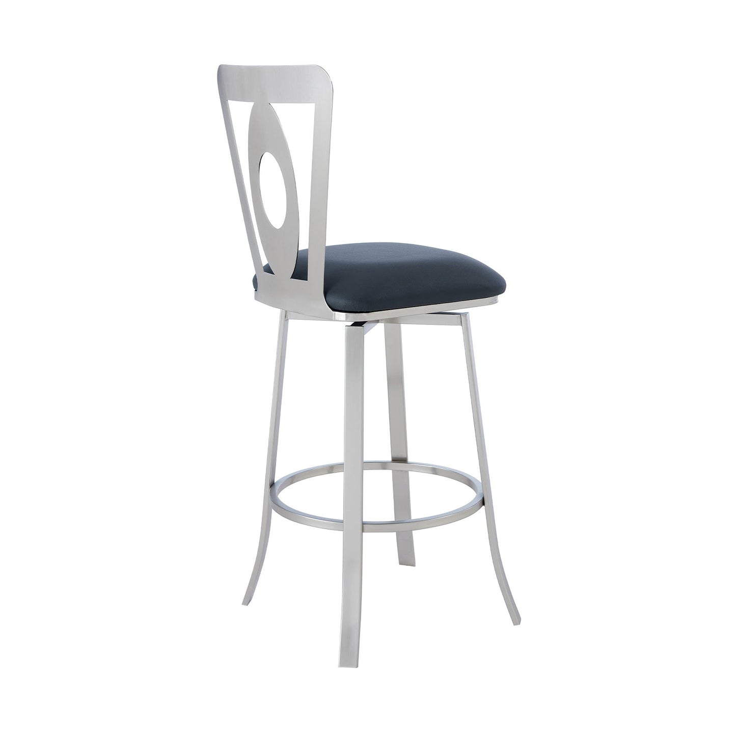 Lola Contemporary 30" Bar Height Barstool in Brushed Stainless Steel and Faux Leather