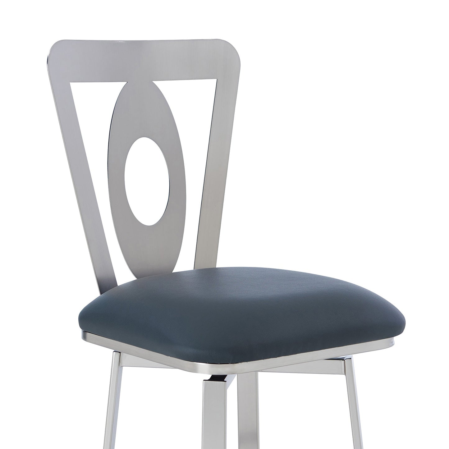 Lola Contemporary 30" Bar Height Barstool in Brushed Stainless Steel and Faux Leather
