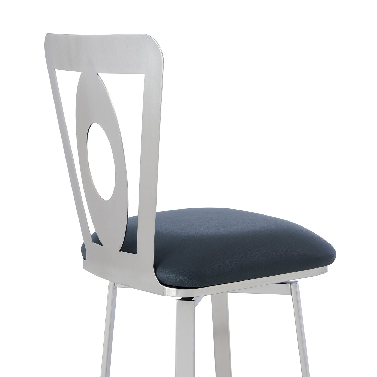 Lola Contemporary 30" Bar Height Barstool in Brushed Stainless Steel and Faux Leather