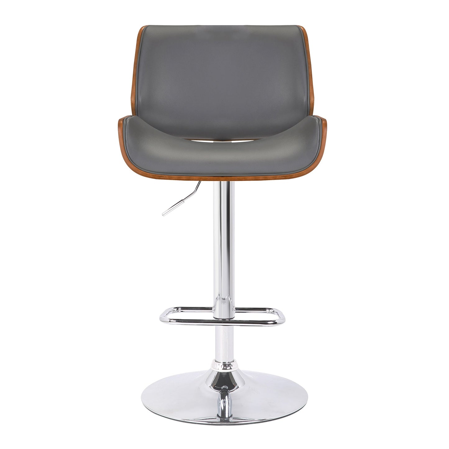 London Faux Leather Adjustable Height Swivel Walnut Wood and Chrome Bar Stool