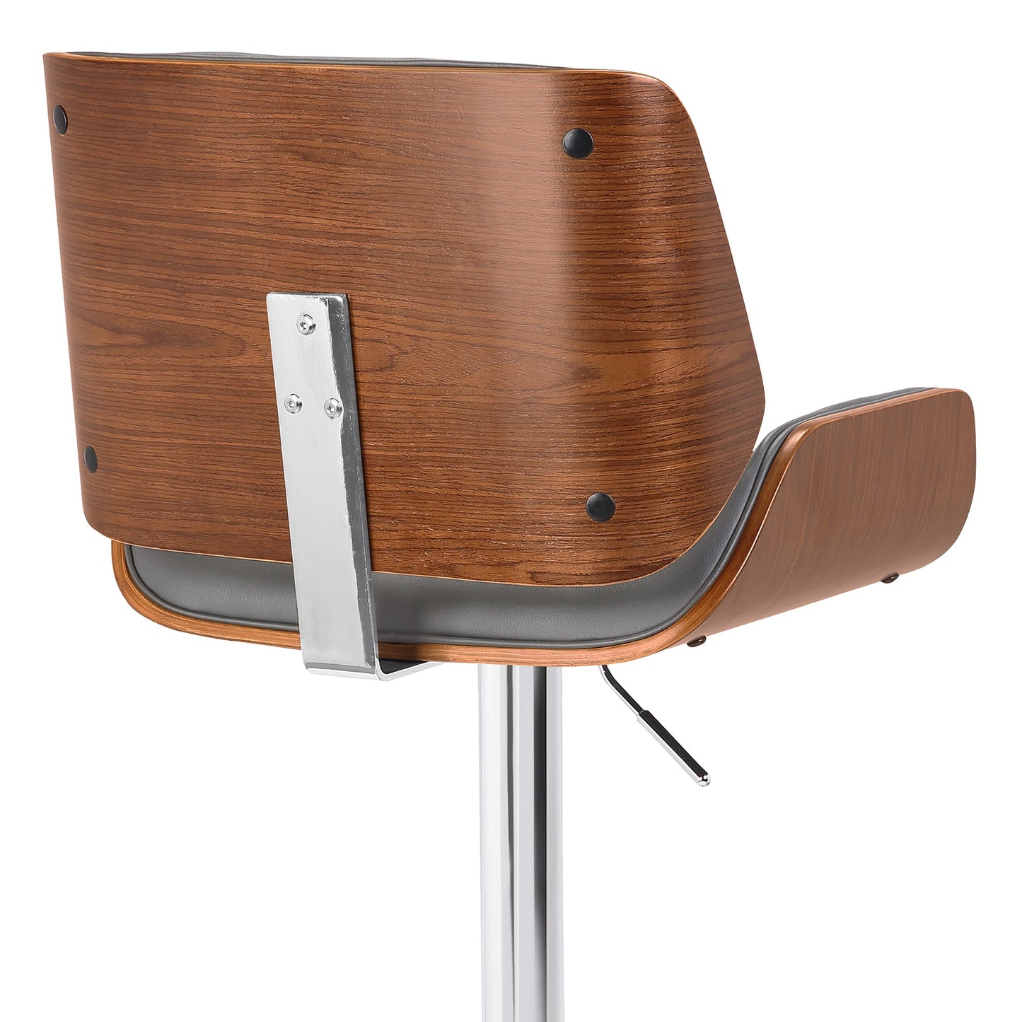 London Faux Leather Adjustable Height Swivel Walnut Wood and Chrome Bar Stool