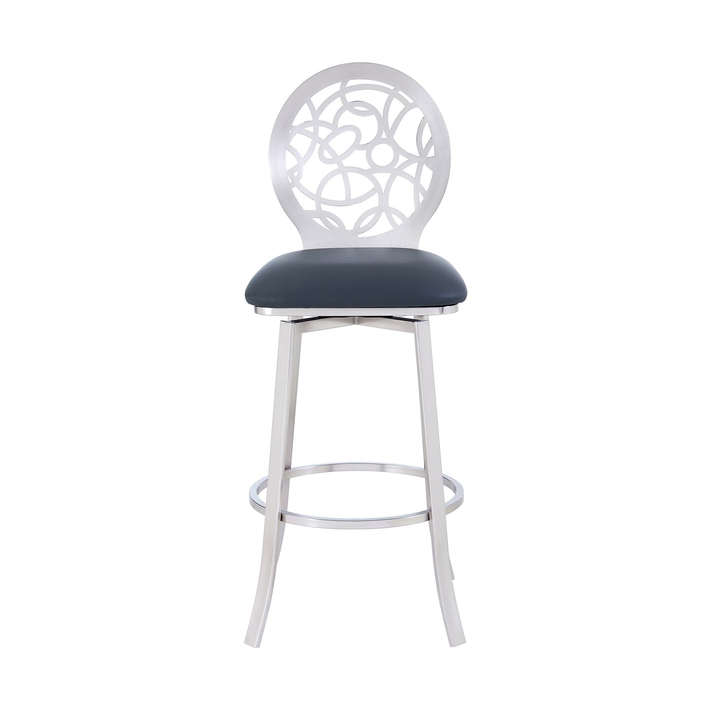 Lotus Contemporary 30" Bar Height Barstool in Brushed Stainless Steel and Matte Black Finish