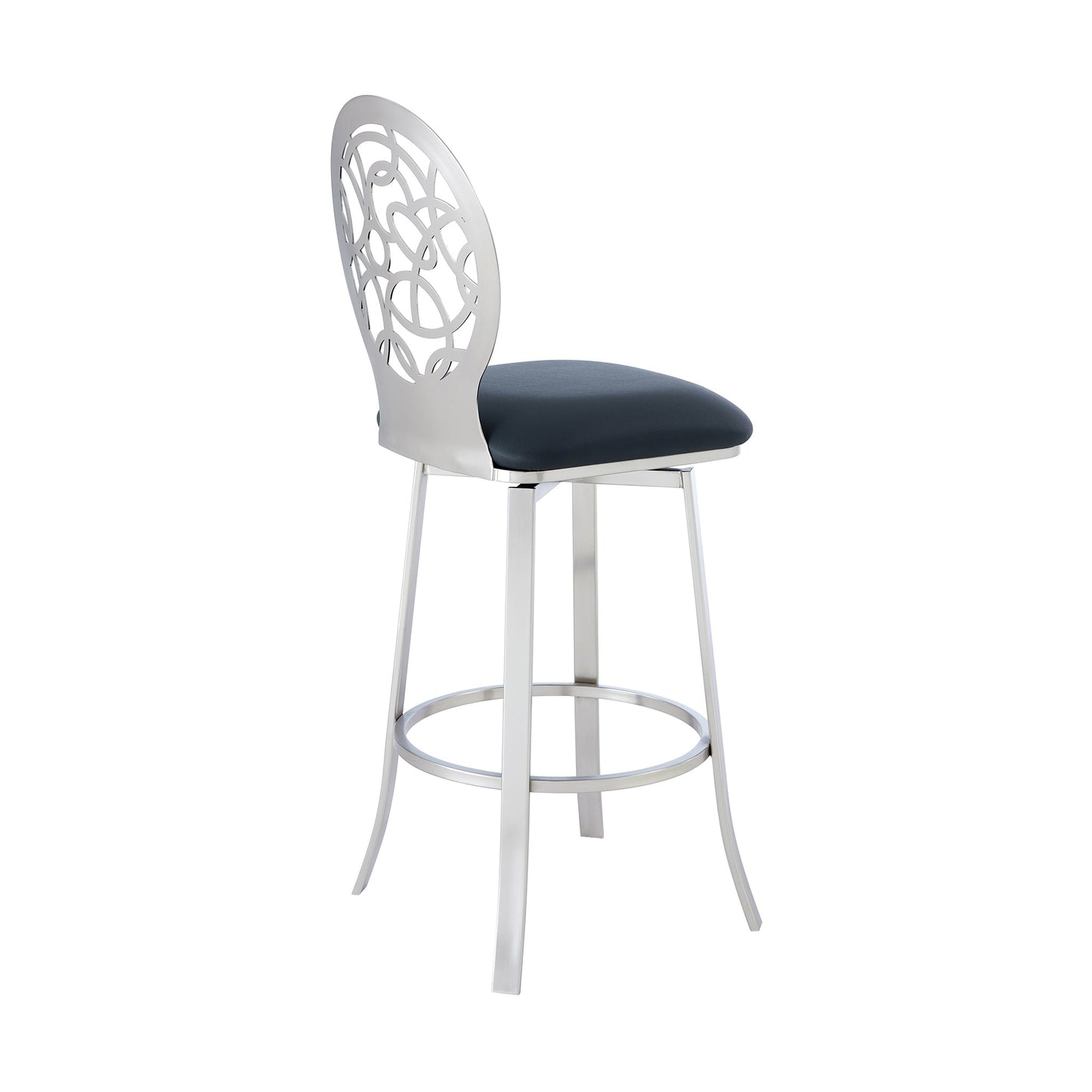 Lotus Contemporary 30" Bar Height Barstool in Brushed Stainless Steel and Matte Black Finish