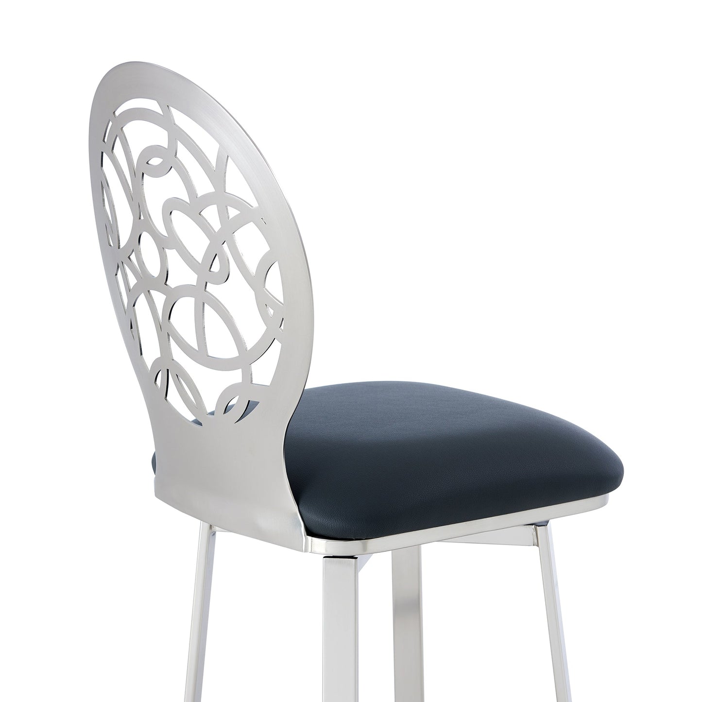 Lotus Contemporary 30" Bar Height Barstool in Brushed Stainless Steel and Matte Black Finish