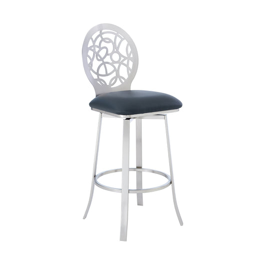 Lotus Contemporary 30" Bar Height Barstool in Brushed Stainless Steel and Matte Black Finish