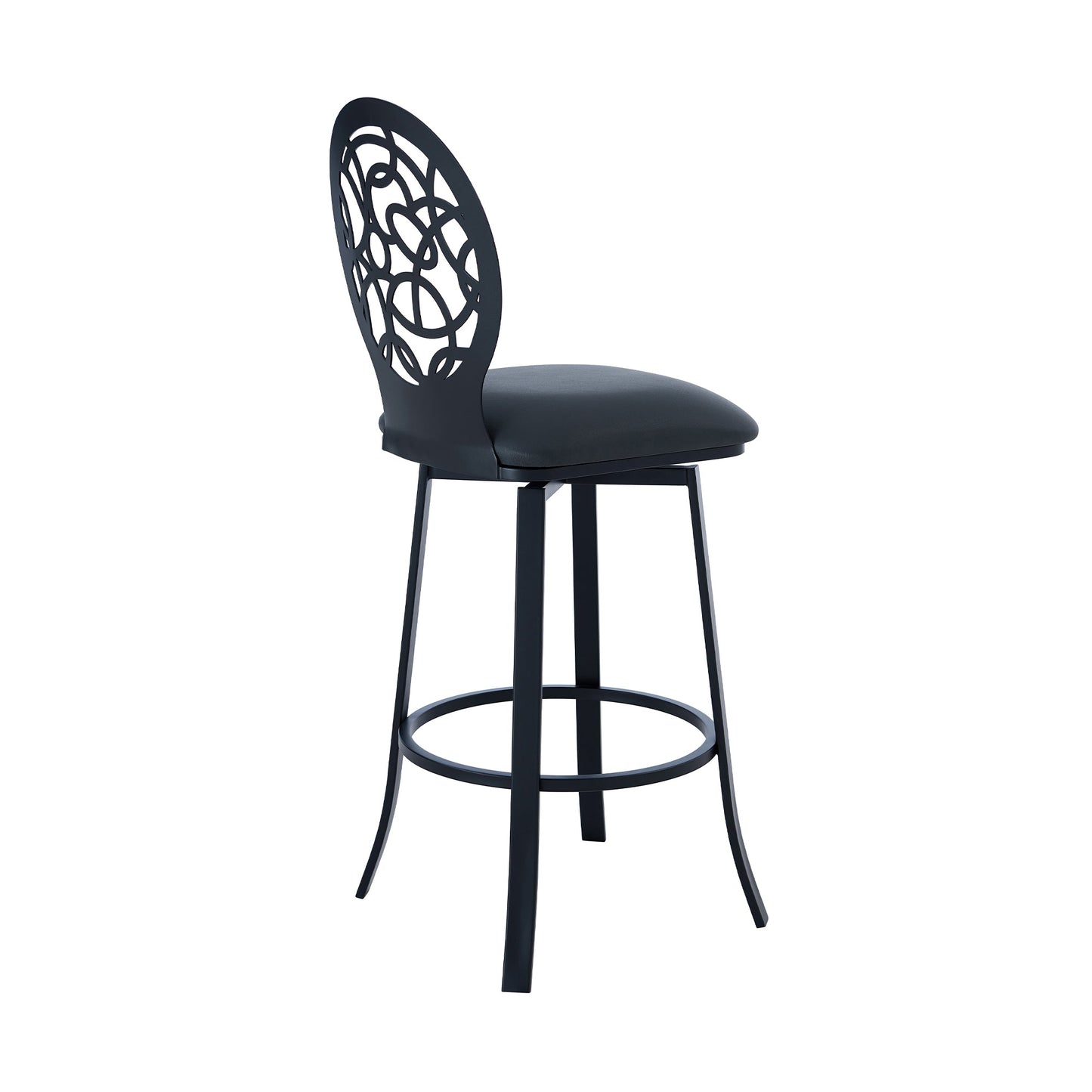 Lotus Contemporary 30" Bar Height Barstool in Brushed Stainless Steel and Matte Black Finish