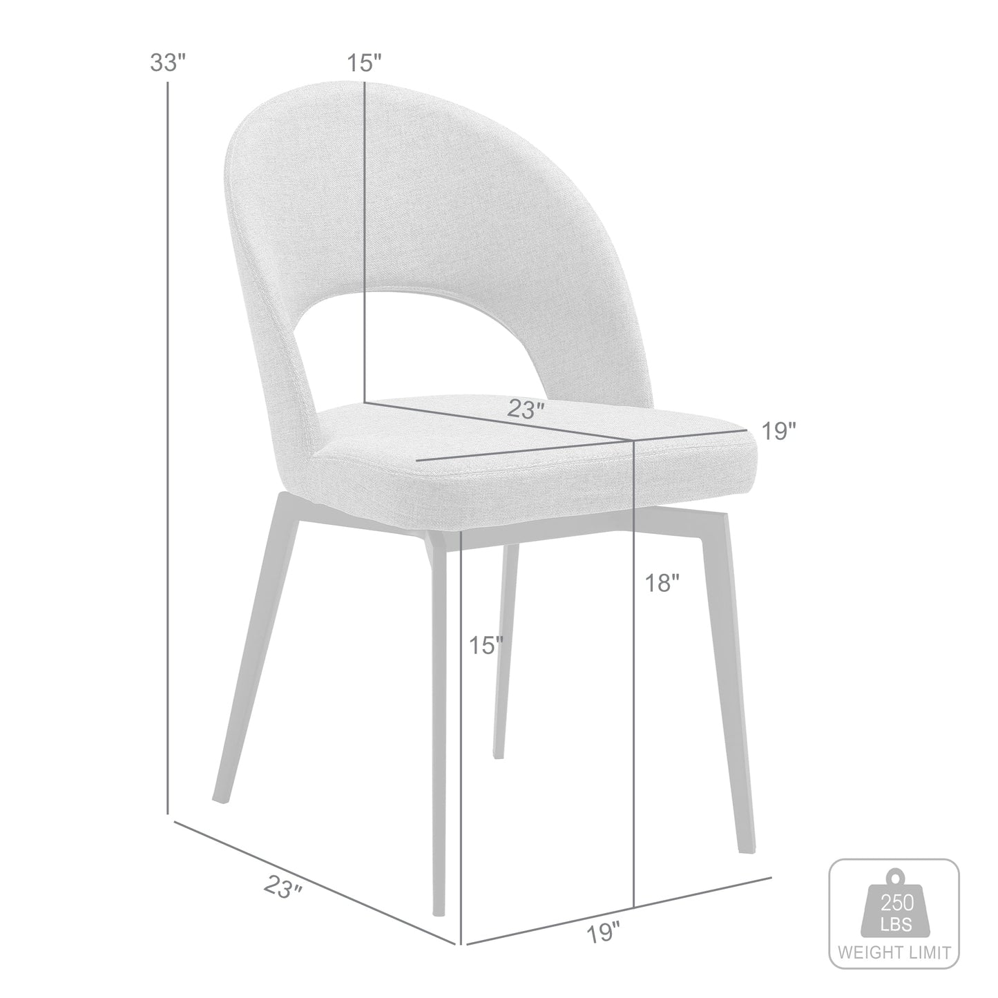 Lucia Swivel Upholstered Dining Chair in Gray Fabric with Black Metal Legs - Set of 2