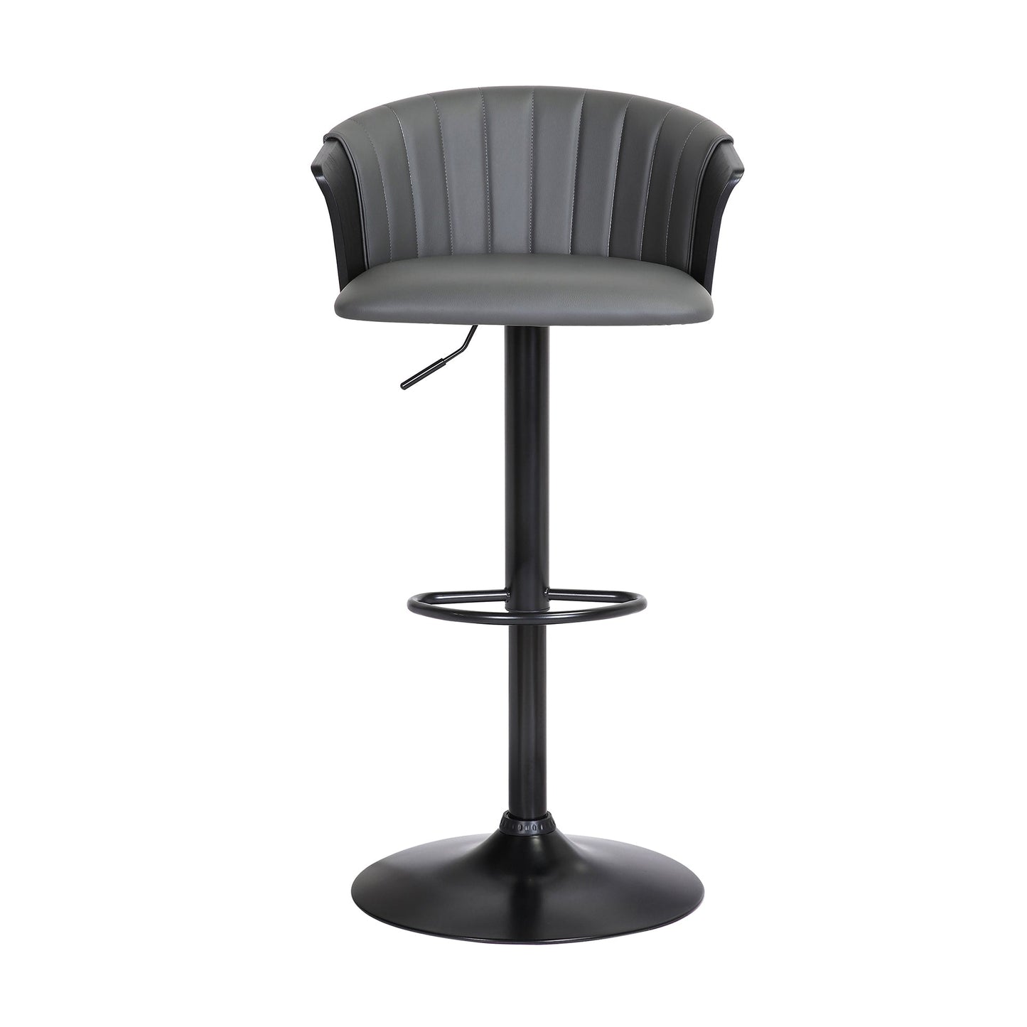 Lydia Adjustable Wood Bar Stool with Faux Leather and Black Metal