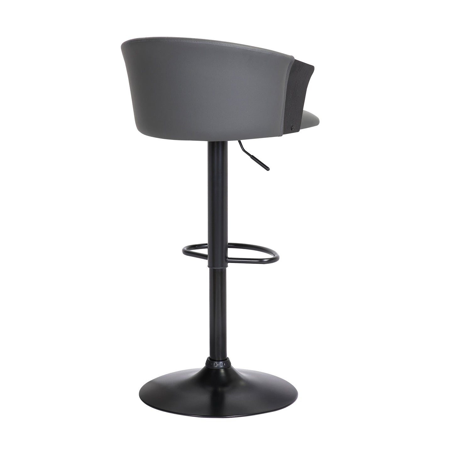 Lydia Adjustable Wood Bar Stool with Faux Leather and Black Metal
