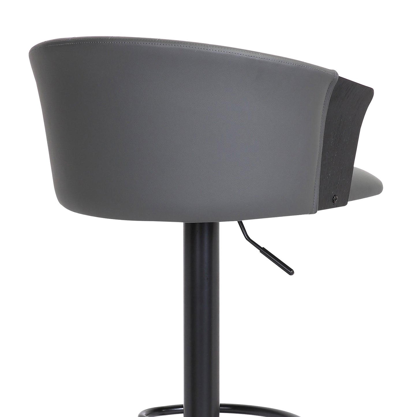 Lydia Adjustable Wood Bar Stool with Faux Leather and Black Metal