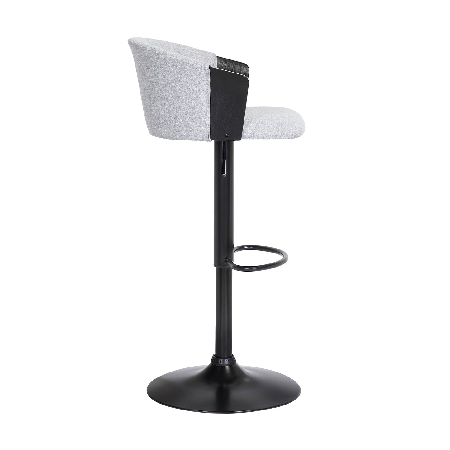 Lydia Adjustable Wood Bar Stool with Faux Leather and Black Metal