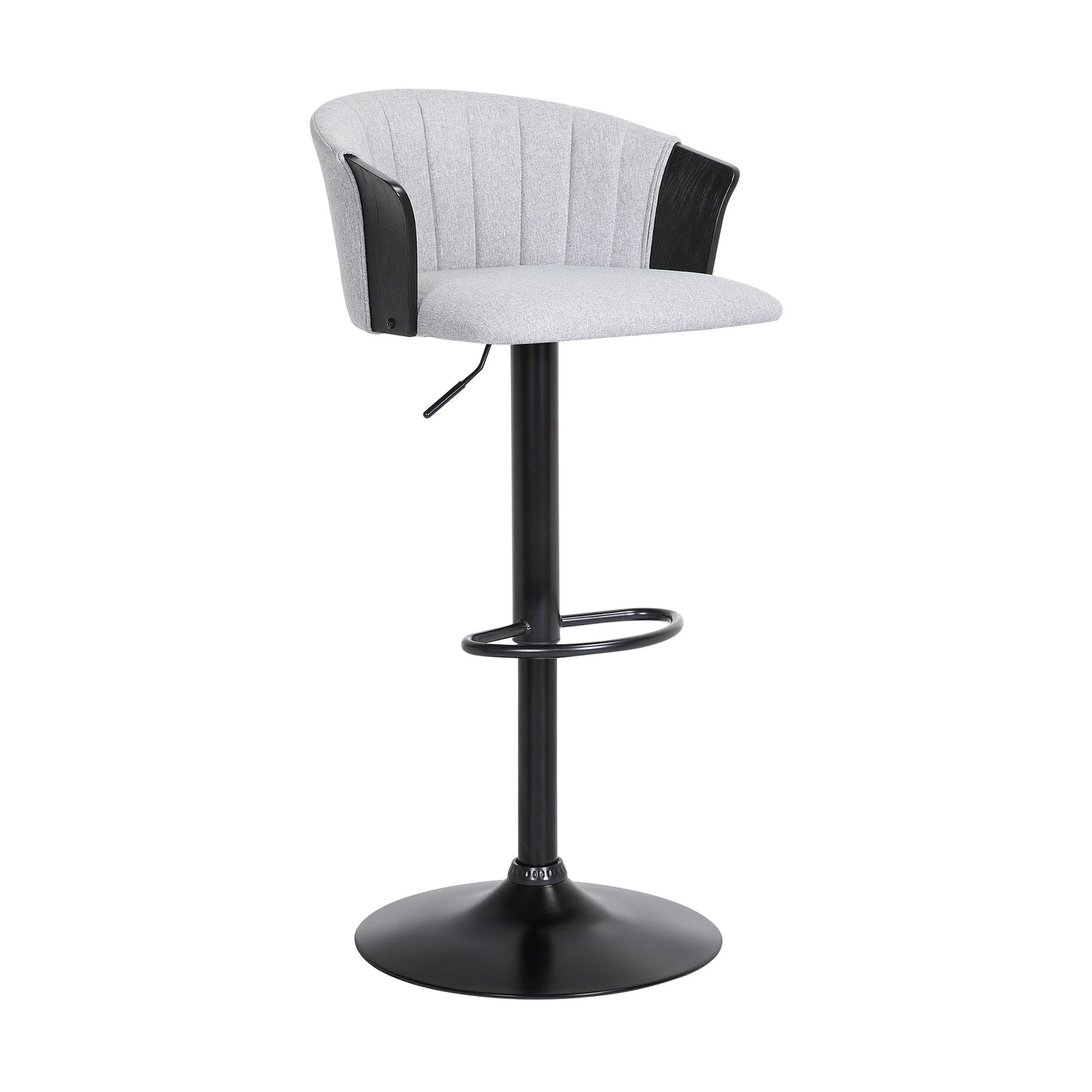 Lydia Adjustable Wood Bar Stool with Faux Leather and Black Metal