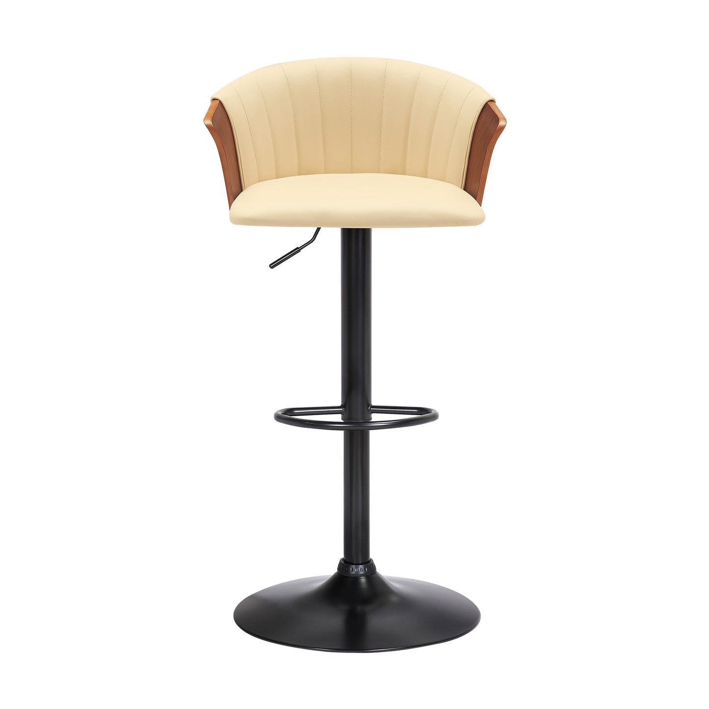 Lydia Adjustable Wood Bar Stool with Faux Leather and Black Metal