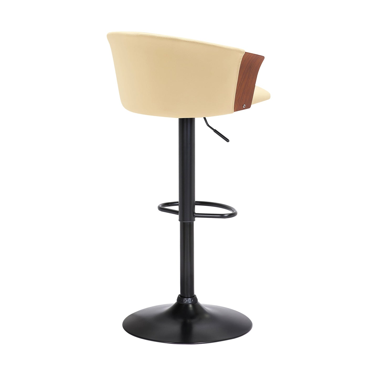Lydia Adjustable Wood Bar Stool with Faux Leather and Black Metal