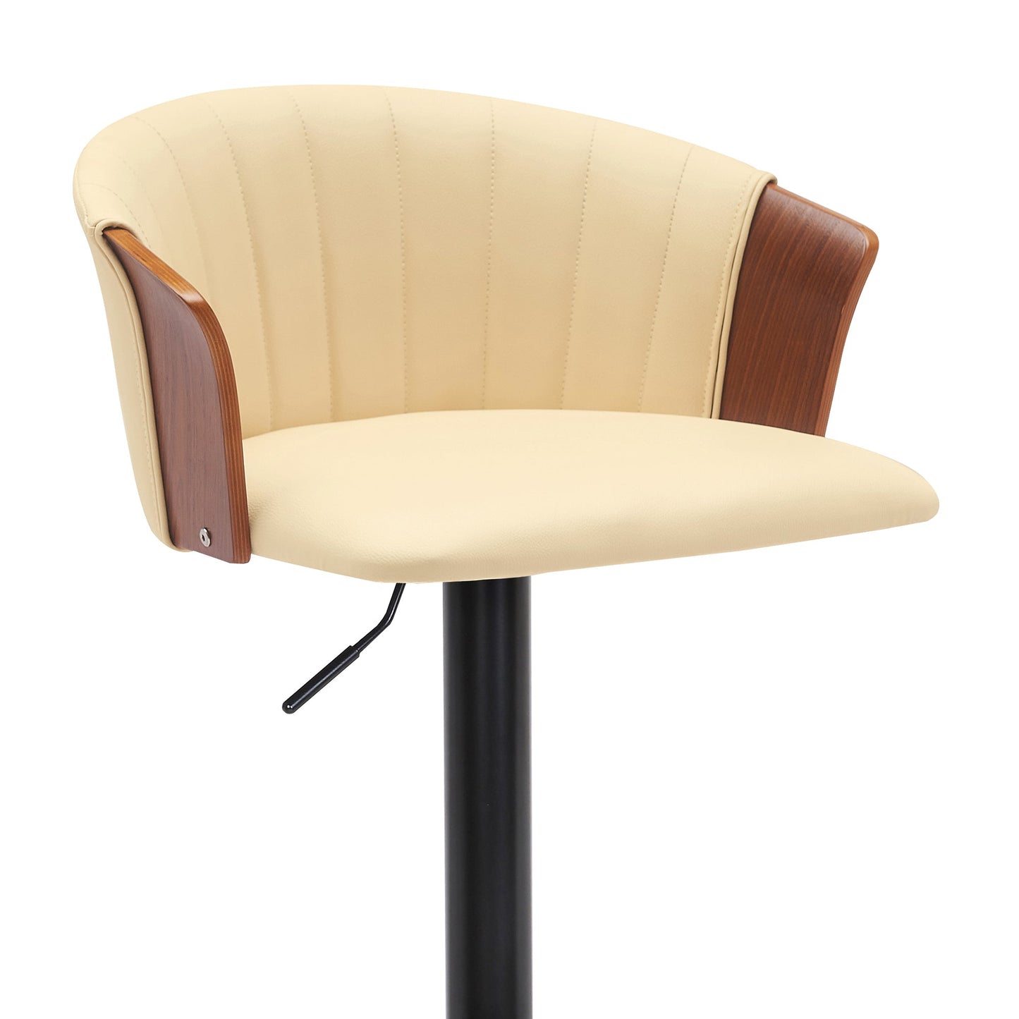 Lydia Adjustable Wood Bar Stool with Faux Leather and Black Metal